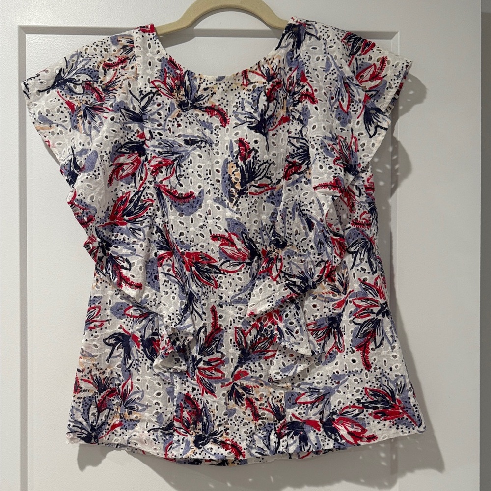 Suncoo Floral Ruffle Women's Top - Red, Blue, White